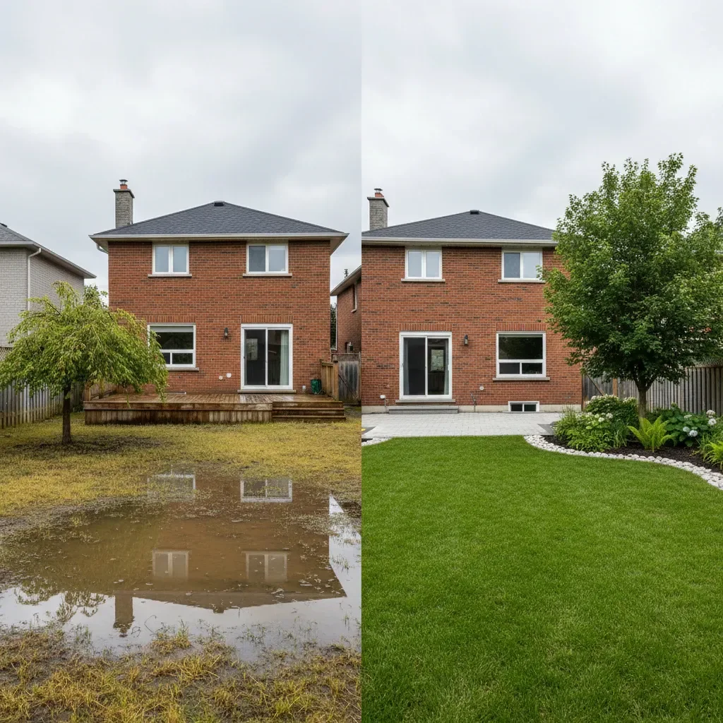 Drainage service transformation - before and after by Urban Landscaping Laval in Laval